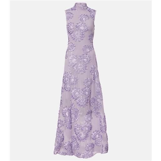 Rotate abito lungo in mesh con ricamo floreale