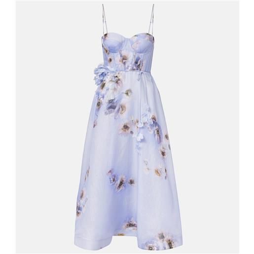 Zimmermann abito bustier hypnotic in lino e seta con stampa floreale