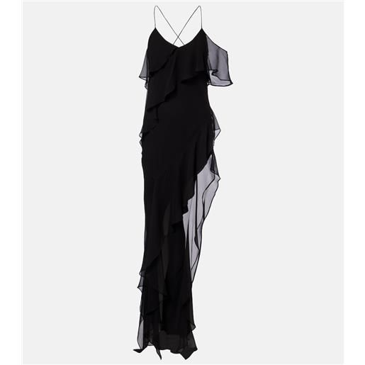 The Sei abito lungo in chiffon di seta con volant