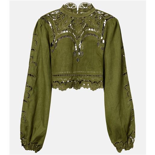 Farm Rio blusa in lino con pizzo floreale