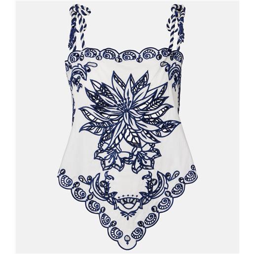 Farm Rio blusa in cotone con ricamo floreale