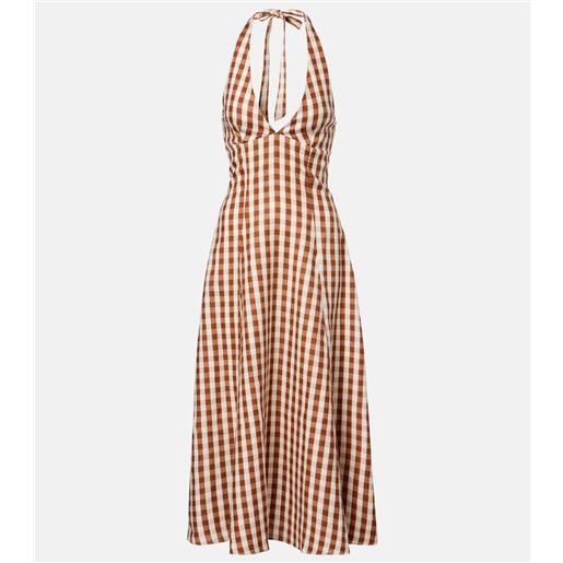 Faithfull abito midi marais in lino a quadri con scollo allâamericana