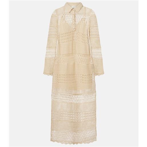 Zimmermann abito midi wanderlust in crochet di misto cotone