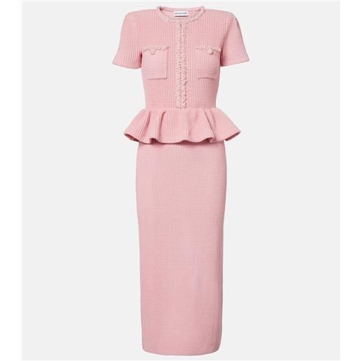 Self-Portrait abito midi in maglia waffle con peplum