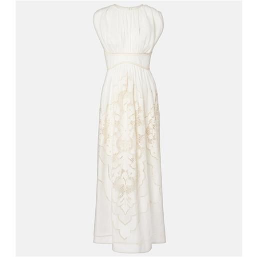 Zimmermann abito lungo daylight in lino con ricamo