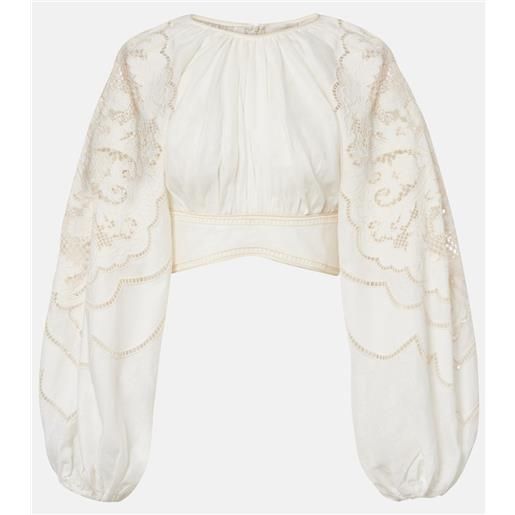 Zimmermann top cropped daylight in lino con ricamo