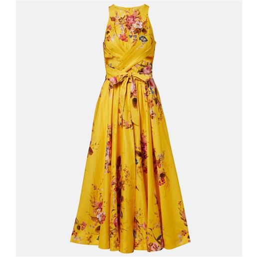 Zimmermann abito midi patience in lino con stampa floreale