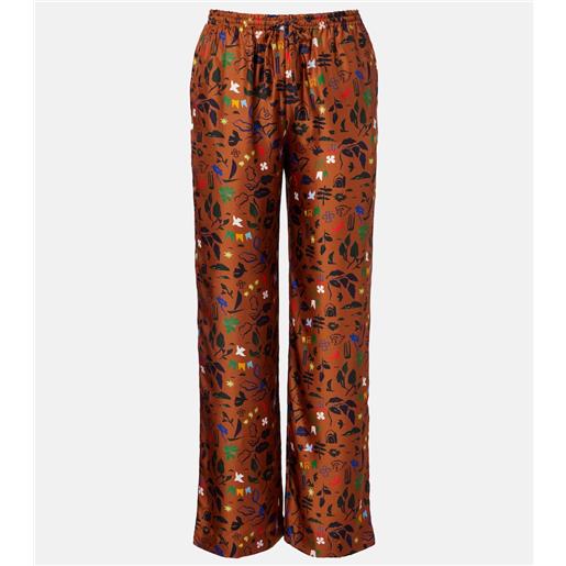 Asceno pantaloni aurelia in twill di seta con stampa