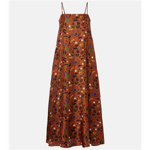 Asceno abito lungo melfi in twill di seta con stampa