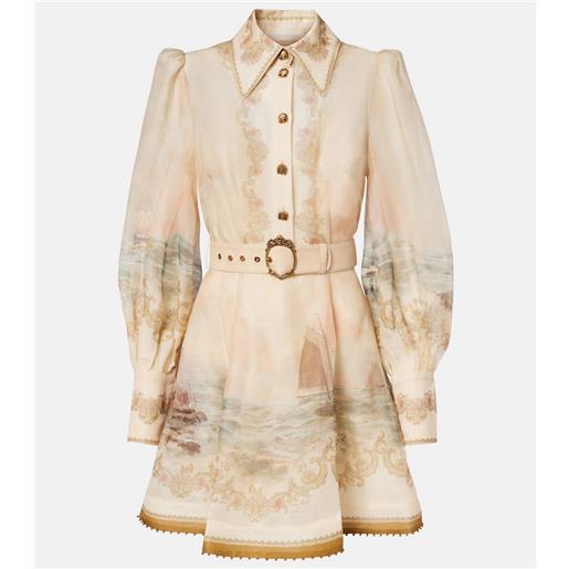 Zimmermann miniabito rebellion marine in lino e seta con stampa