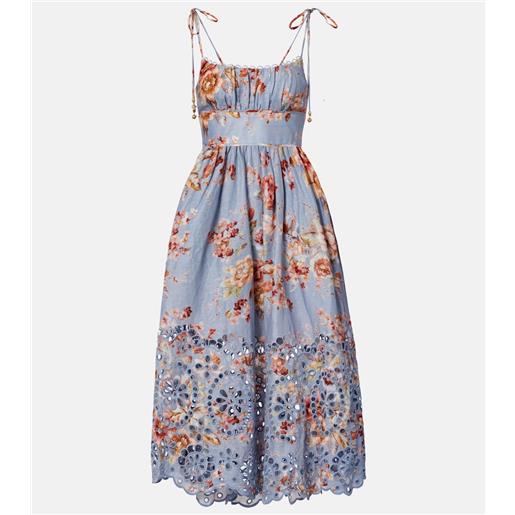 Zimmermann abito midi awaken in lino con stampa floreale
