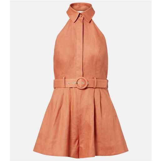 Zimmermann jumpsuit corta awaken in lino con cintura
