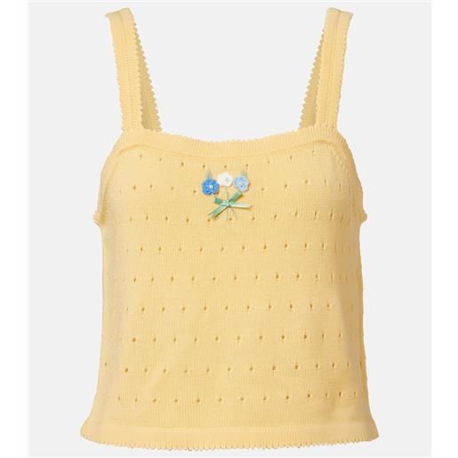 Rixo tank top perla in lana pointelle con ricamo