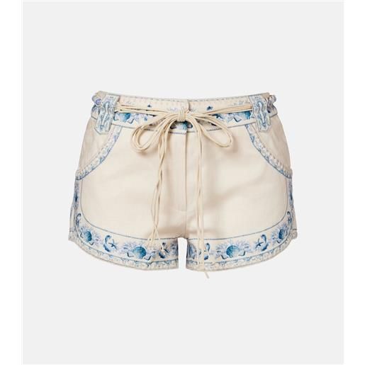 Zimmermann shorts wanderlust in lino con stampa floreale e cintura