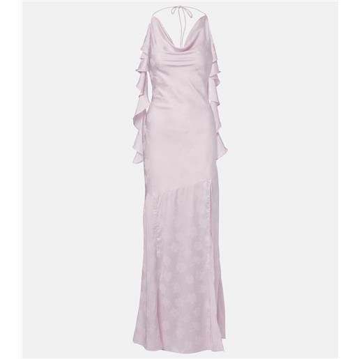 Rotate abito lungo in jacquard di raso con volant