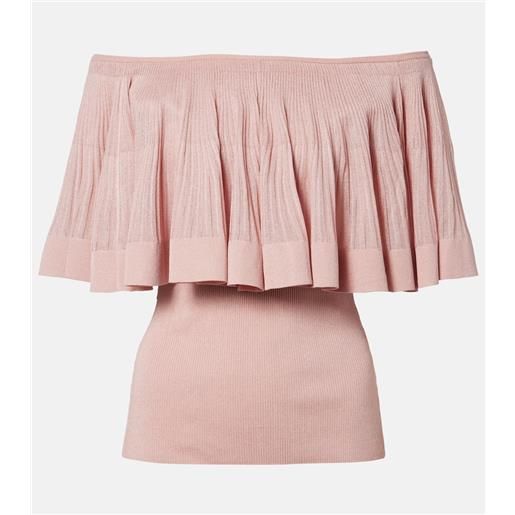 Zimmermann top off-shoulder luna in maglia con volant