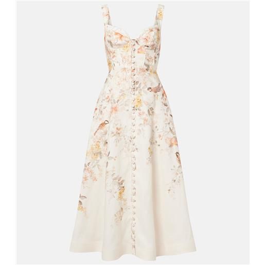 Zimmermann abito midi luna in lino con stampa