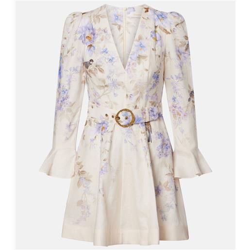 Zimmermann abito corto luna in lino con stampa floreale