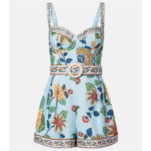 Farm Rio jumpsuit corta delhi in lino con cintura e stampa floreale
