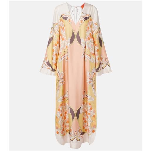 La DoubleJ abito lungo twin flame in twill di seta con stampa