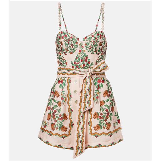 Farm Rio jumpsuit corta fruit beauty scarf in lino con stampa
