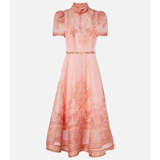 Zimmermann abito midi in lino e seta con stampa