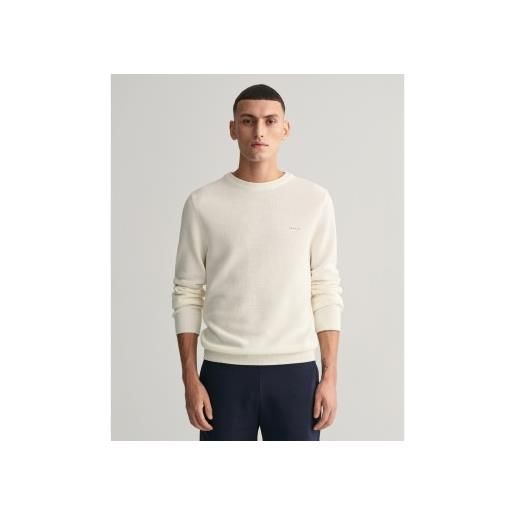 Gant per uomo. 8040521 maglia girocollo in piqué di cotone bianco sporco [3129800], casual, manica lunga