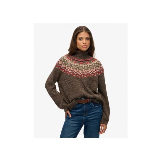 Superdry per donna. W6110657a maglione dolcevita marrone fair isle [3294407], casual, poliestere, manica lunga