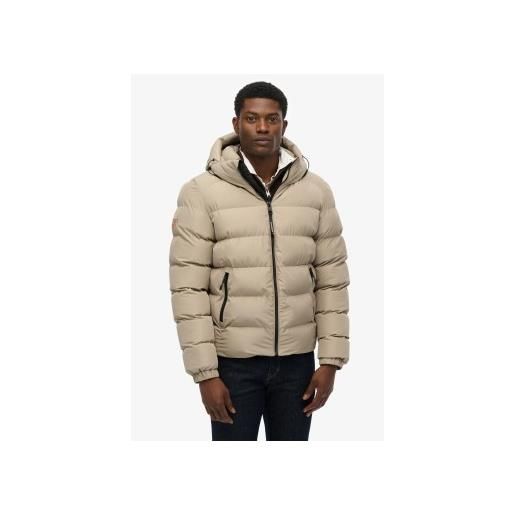 Superdry per uomo. M5011905a giacca imbottita sportiva con cappuccio color talpa [3292565], casual, poliestere, taupe