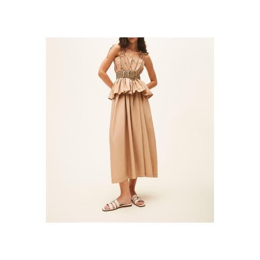 Twinset per donna. 261tf2030 abito in popeline beige con volant [3309632], casual, da sera, cotone, senza maniche / cinghie
