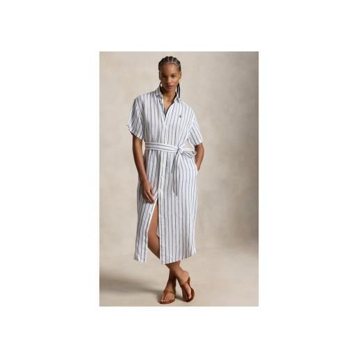 Polo Ralph Lauren per donna. 211965843501 abito in lino a righe blu [3334148], casual, manica corta