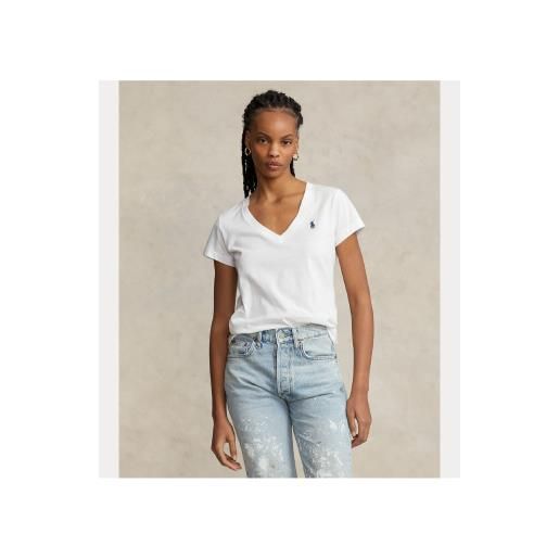 Polo Ralph Lauren per donna. 211b14611007 maglietta bianca con scollo a v [3334187], bianco, casual, cotone, manica corta