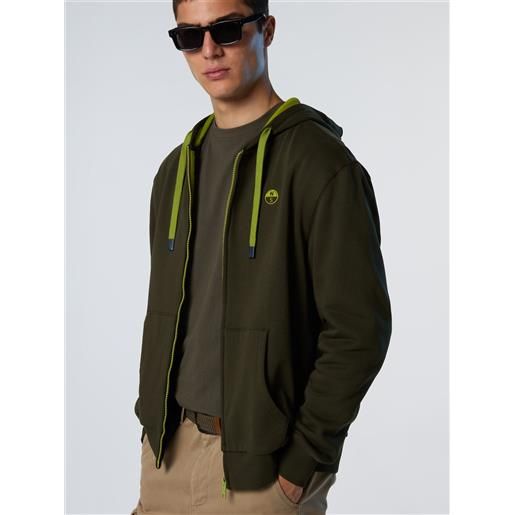 North Sails - felpa hoodie con zip e logo ricamato