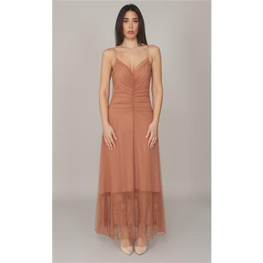 TWINSET abito lungo TWINSET in tulle e pizzo, colore cammello