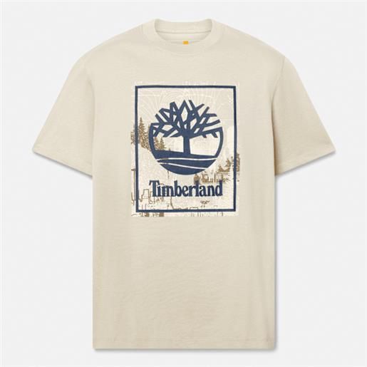 Timberland - t-shirt con logo grafico stagionale effetto multistrato sul davanti da uomo in grigio, uomo, grigio, taglia: m