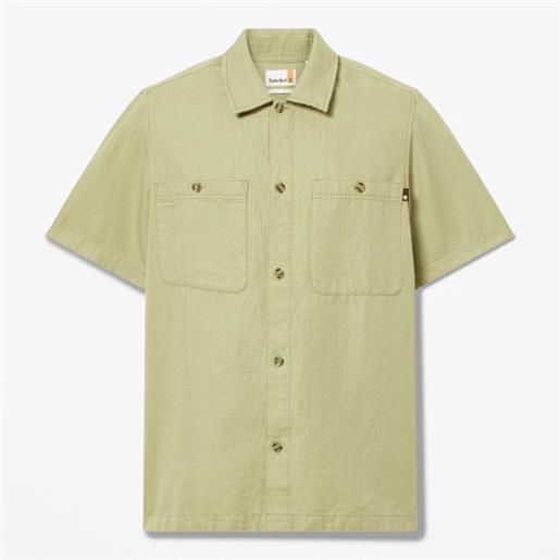 Timberland - camicia utility a maniche corte in lino e cotone da uomo in verde, uomo, verde, taglia: l