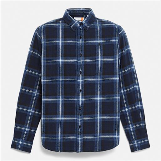Camicia a maniche lunghe da uomo con scollo a V, casual, casual, con bottoni, a maniche lunghe, con colletto alto, comoda maglietta Henley con tasca, Blu marino, XXL