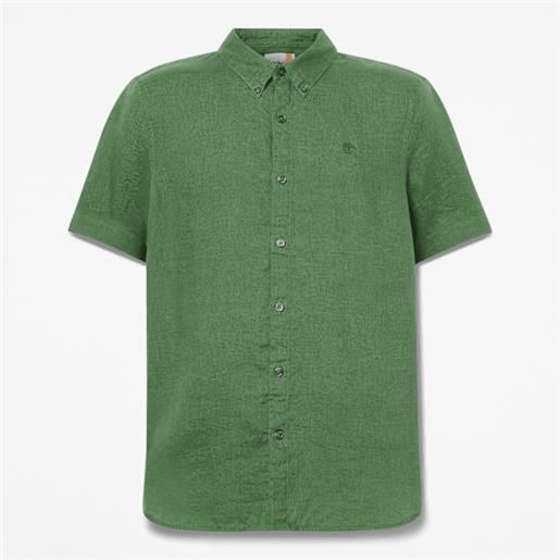 Timberland - camicia a maniche corte in lino mill brook da uomo in verde scuro, uomo, verde, taglia: s