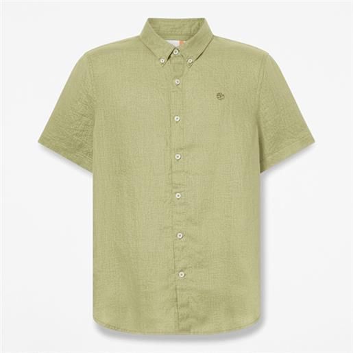 Timberland - camicia a maniche corte in lino mill brook da uomo in verde, uomo, verde, taglia: s