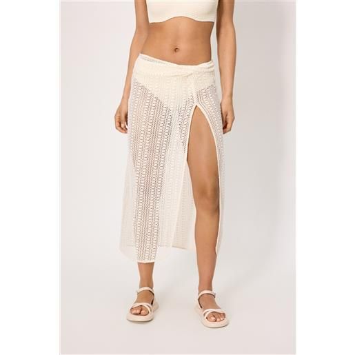 Ysabel Mora gonna pareo traforata color avorio