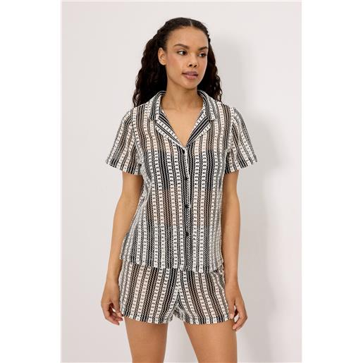 Ysabel Mora camicia nera traforata a maniche corte