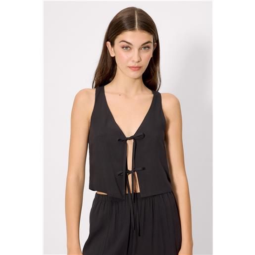 Ysabel Mora canotta nera annodata con spalline