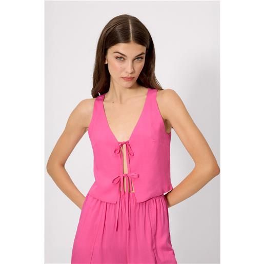 Ysabel Mora canotta rosa annodata con spalline