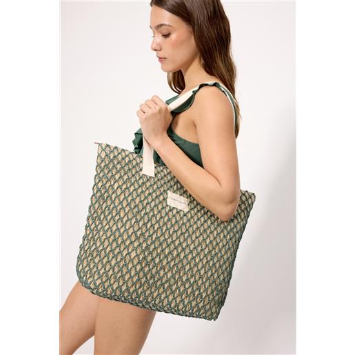 Ysabel Mora borsa da spiaggia in rafia beige e verde