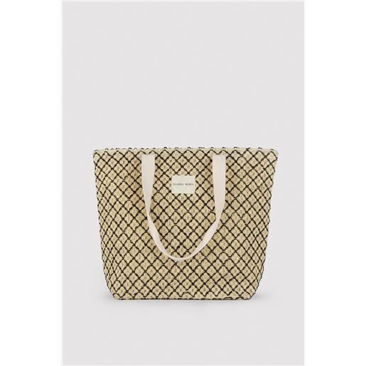 Ysabel Mora borsa da spiaggia in rafia beige e nera
