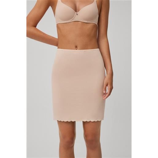 Ysabel Mora gonna combinata color carne con taglio laser