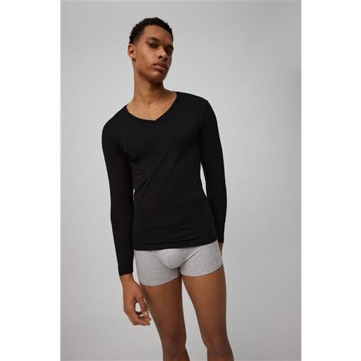 Ysabel Mora canottiera nera a maniche lunghe con scollo a v