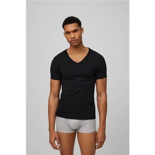 Ysabel Mora canottiera nera a maniche corte con scollo a v