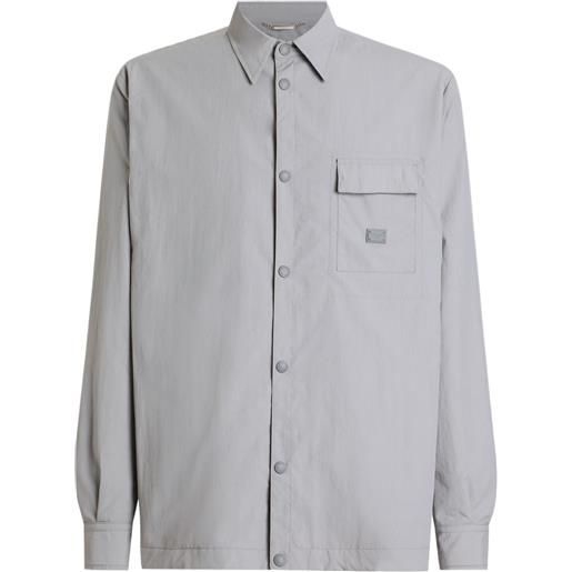 Dolce & Gabbana giacca-camicia con placca logo - grigio