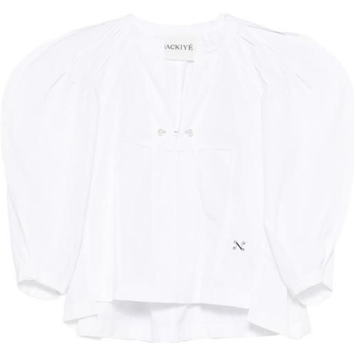 Nackiyé blusa odalique con maniche a palloncino - bianco